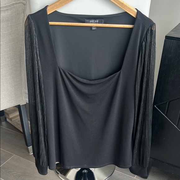 Ever New Curve Pleat Square-Neck Top Blouson Sleeves Black Size 16 - Picture 3 of 14
